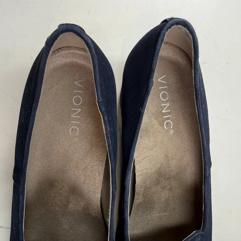 Comfort Wedge‎ Loafers Navy Suede Slip On Lug Sole Casual Shoes Size 9